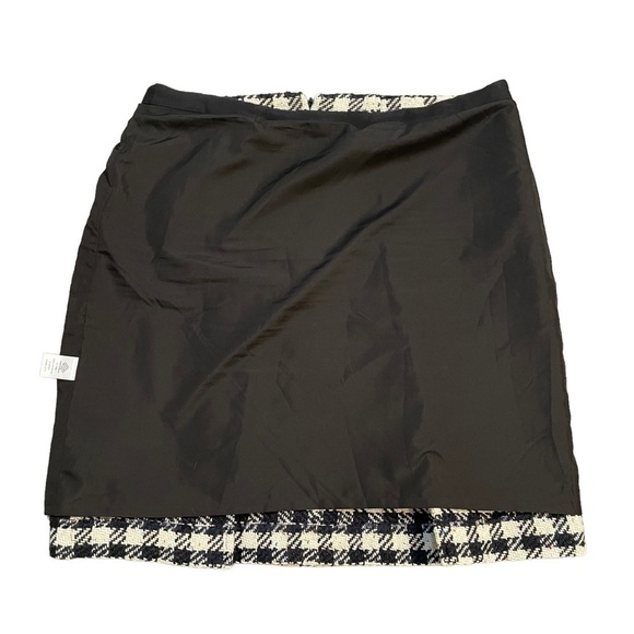 Talbots Black and Cream Houndstooth Plaid Wool Gold Button A-Line Skirt Size 12 - Picture 8 of 11